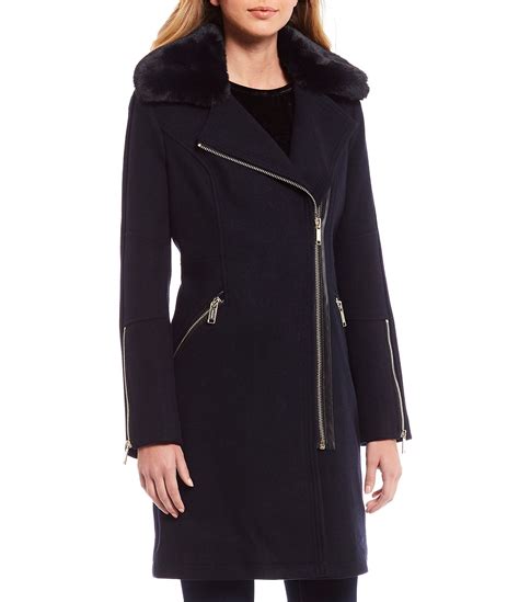 michael michael kors faux fur-trimmed wool blend coat|MICHAEL Michael Kors Women's Wool Blend Belted Coat .